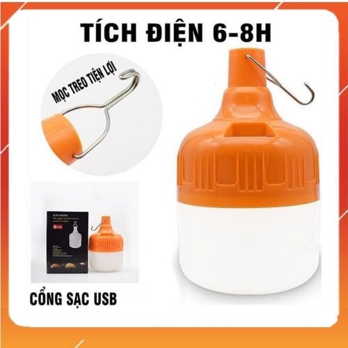 Bóng đèn tích điện 100W, cổng sạc usb, dùng được 6-8 giờ liên tục, có móc treo tiện lợi