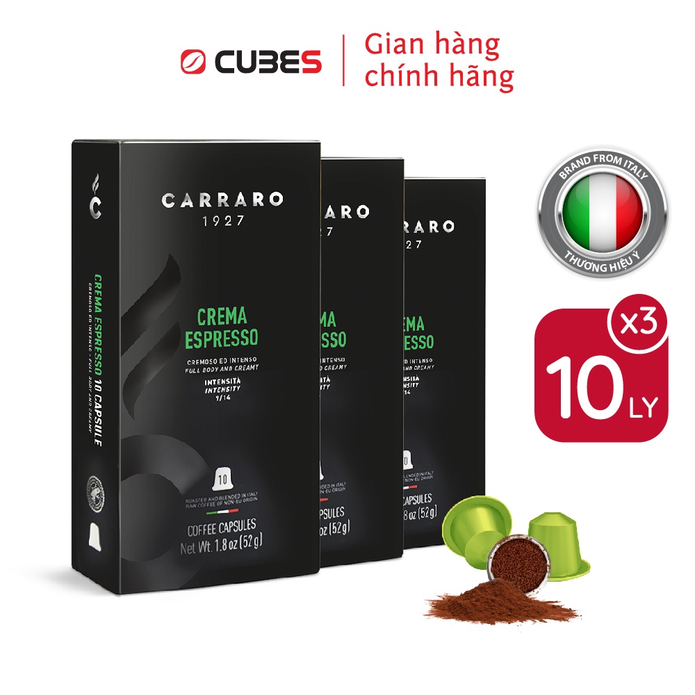 Cà phê viên nén Carraro Crema Espresso  - Nhập khẩu từ Ý- Tương thích với máy capsule Nespresso