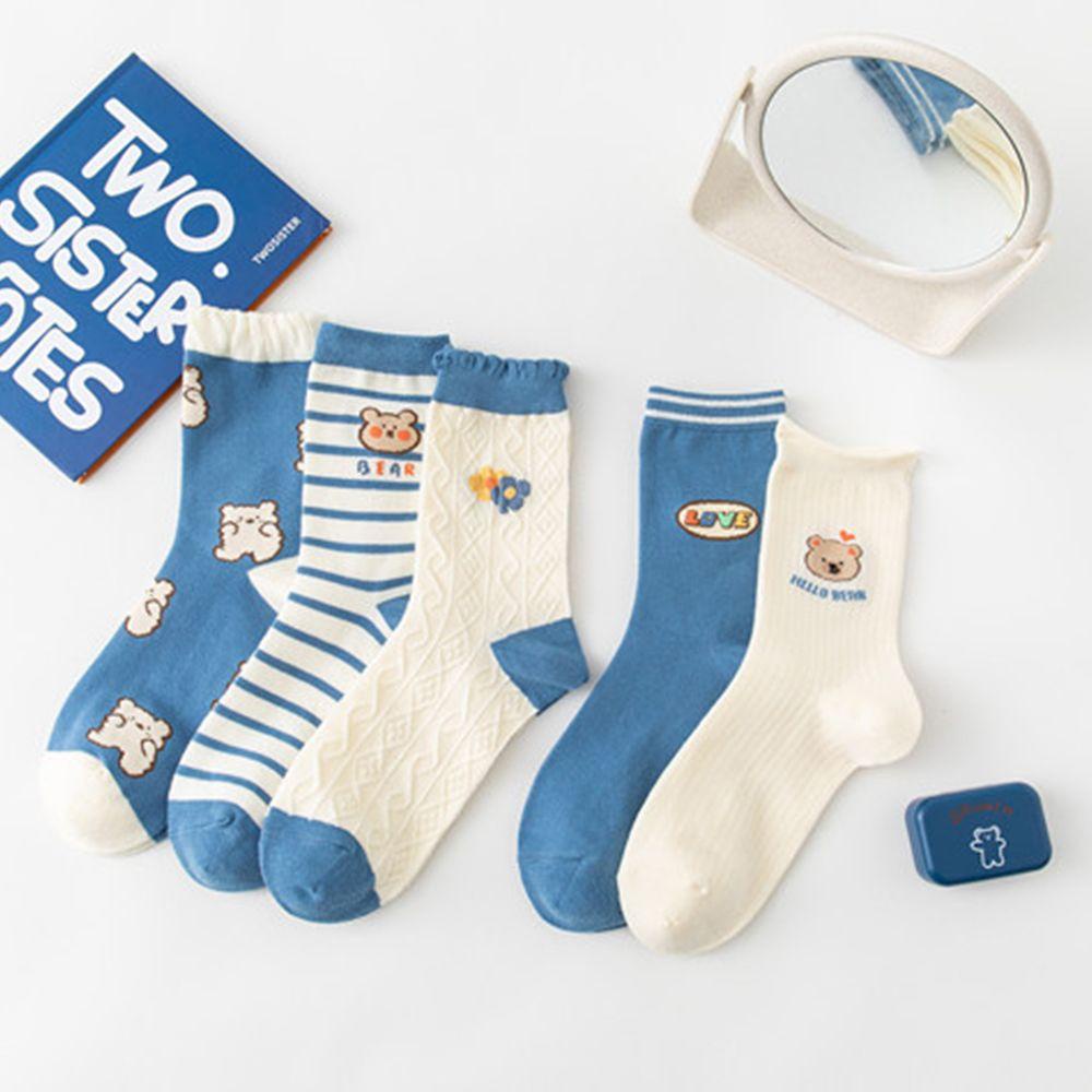 Vớ In Họa Tiết Gấu Hoạt Hình Màu Xanh Dương Ấm Áp Thoải Mái Thời Trang Cho Nữ