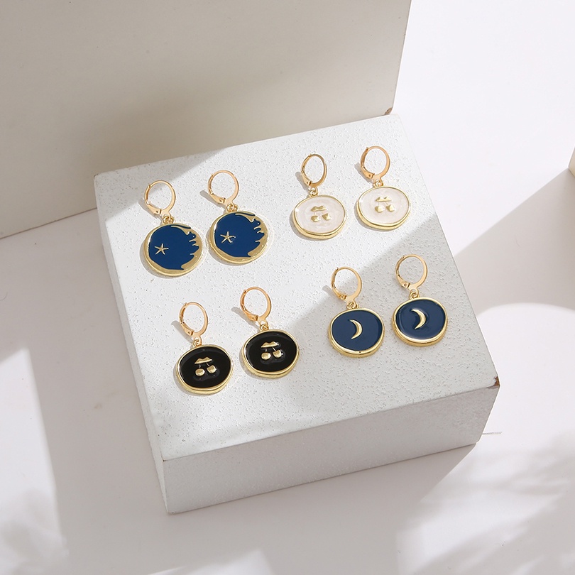 Bông tai hình tròn phối mặt trăng ngôi sao thời trang cho nữ