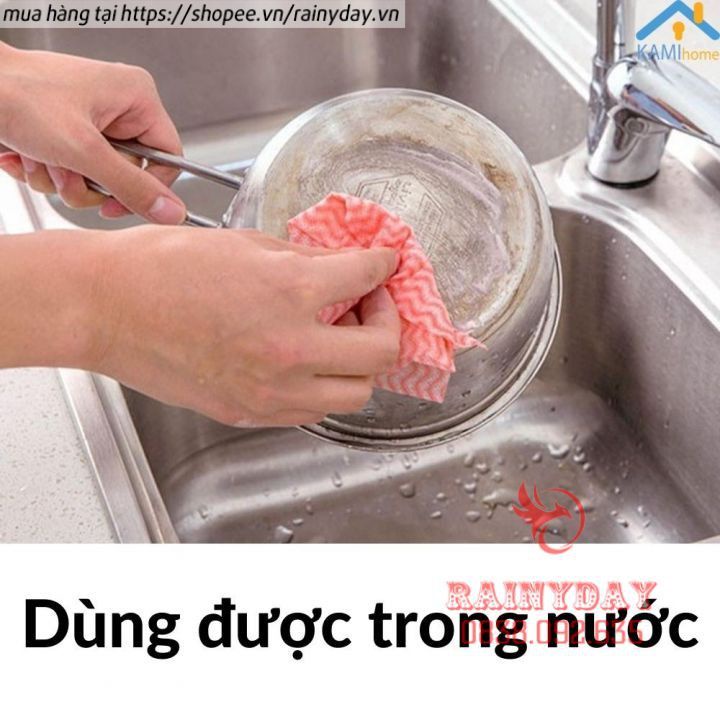 Cuộn khăn lau giấy lau nhà bếp lau tay bát đĩa chén ly đa năng bằng vải không dệt siêu thấm 50 tờ