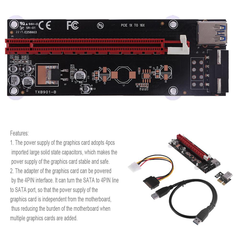 (Hàng Mới Về) Dây Cáp Chuyển Đổi Pci-E Express 1x Sang 16x 4pin Usb3.0 Cho Btc Miner