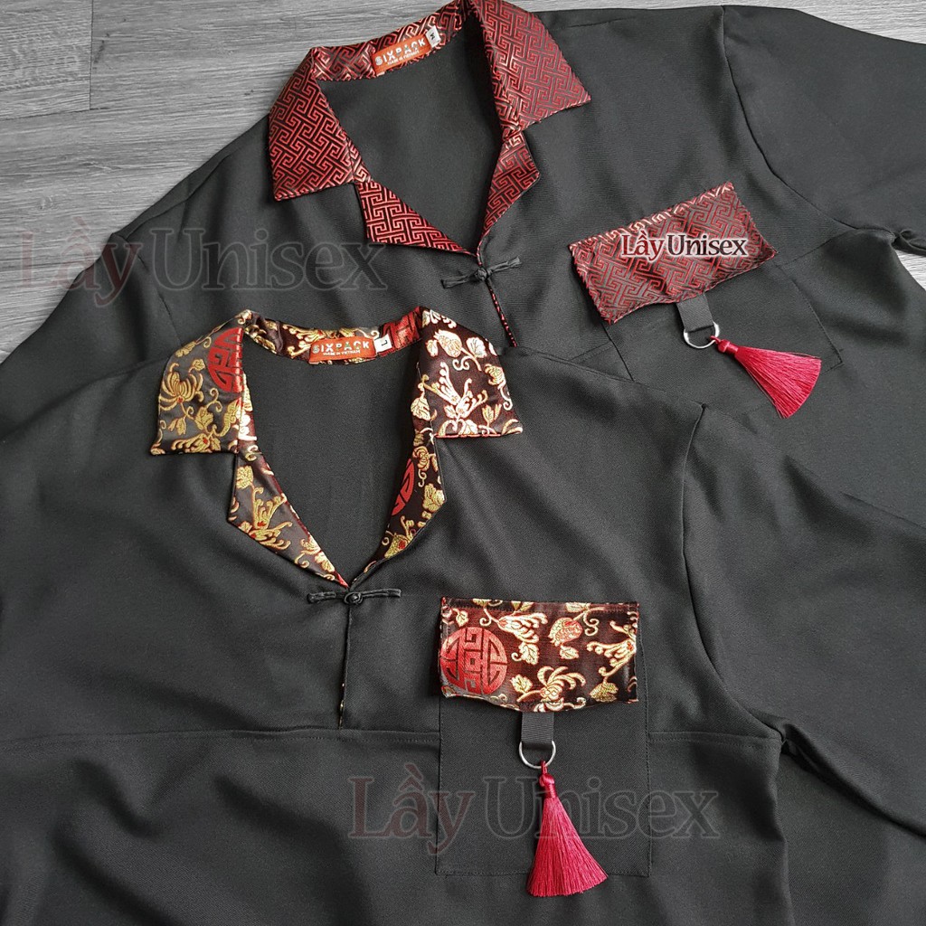 Áo Shanghai cổ vest phối gấm tay lỡ form rộng unisex