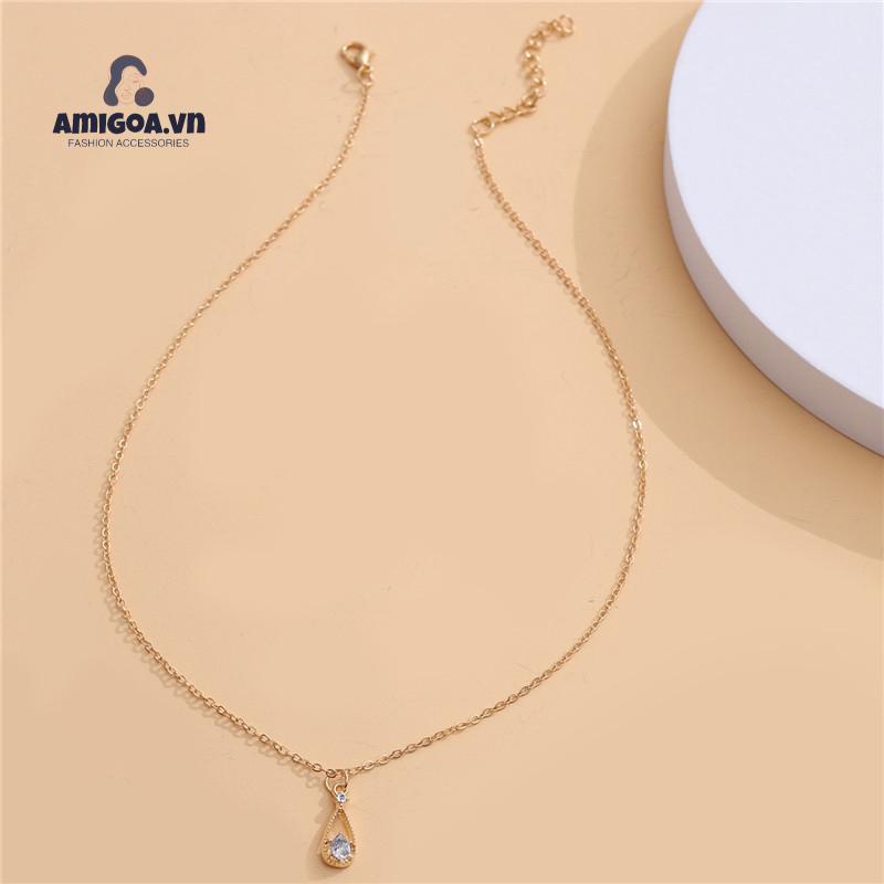 Vòng cổ Mặt Hình Giọt Nước Đính Đá Zircon Thiết Kế Đơn Giản Phong Cách Pháp Thời Trang Cho Nữ