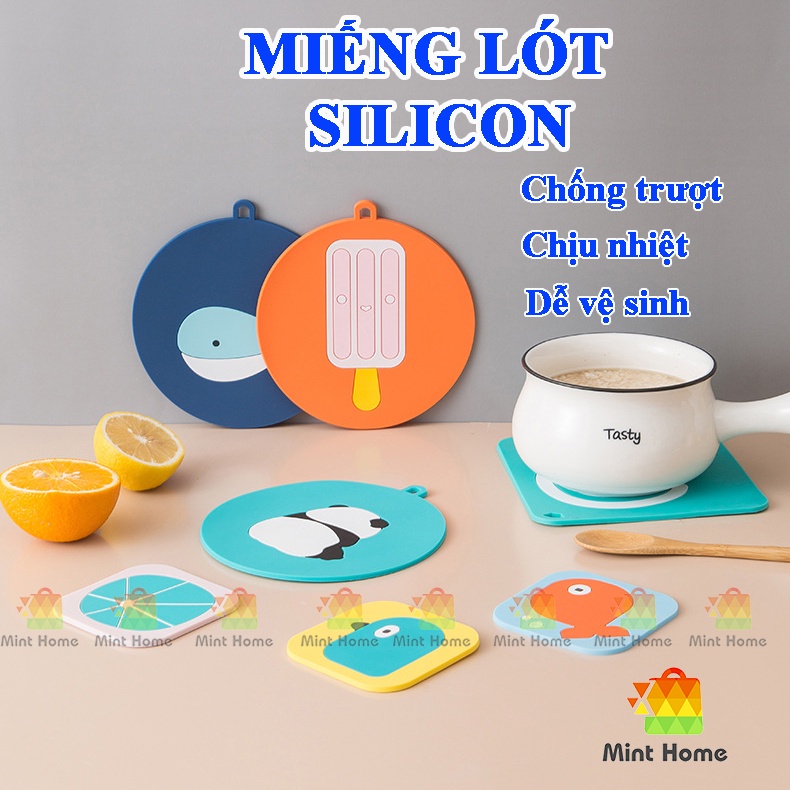 Miếng lót ly silicon hoạt hình dễ thương cute đáng yêu đế lót nồi cách nhiệt chống trượt, chống thấm bàn ăn