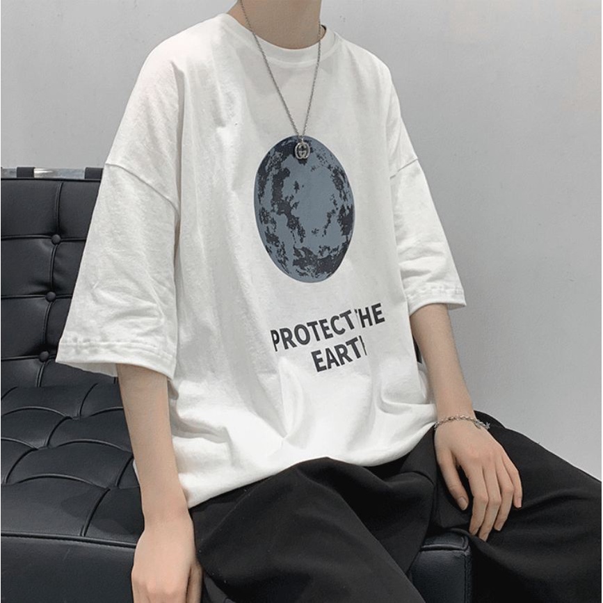 Áo Thun Unisex In Hình Trái Đất Dành Cho Cặp Đôi - Myndi_clothes - Áo Phông Form Rộng Chất Cotton Thoáng Mát Mặc Đi Chơi, Đi Tập Thể Thao