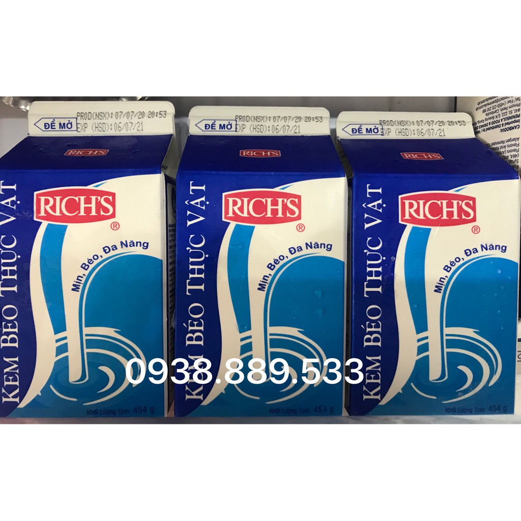 [Mã 77FMCGSALE1 giảm 10% đơn 250K] Kem béo thực vật Rich’s – hộp lùn 454g (chỉ giao hoả tốc nội thành HCM)