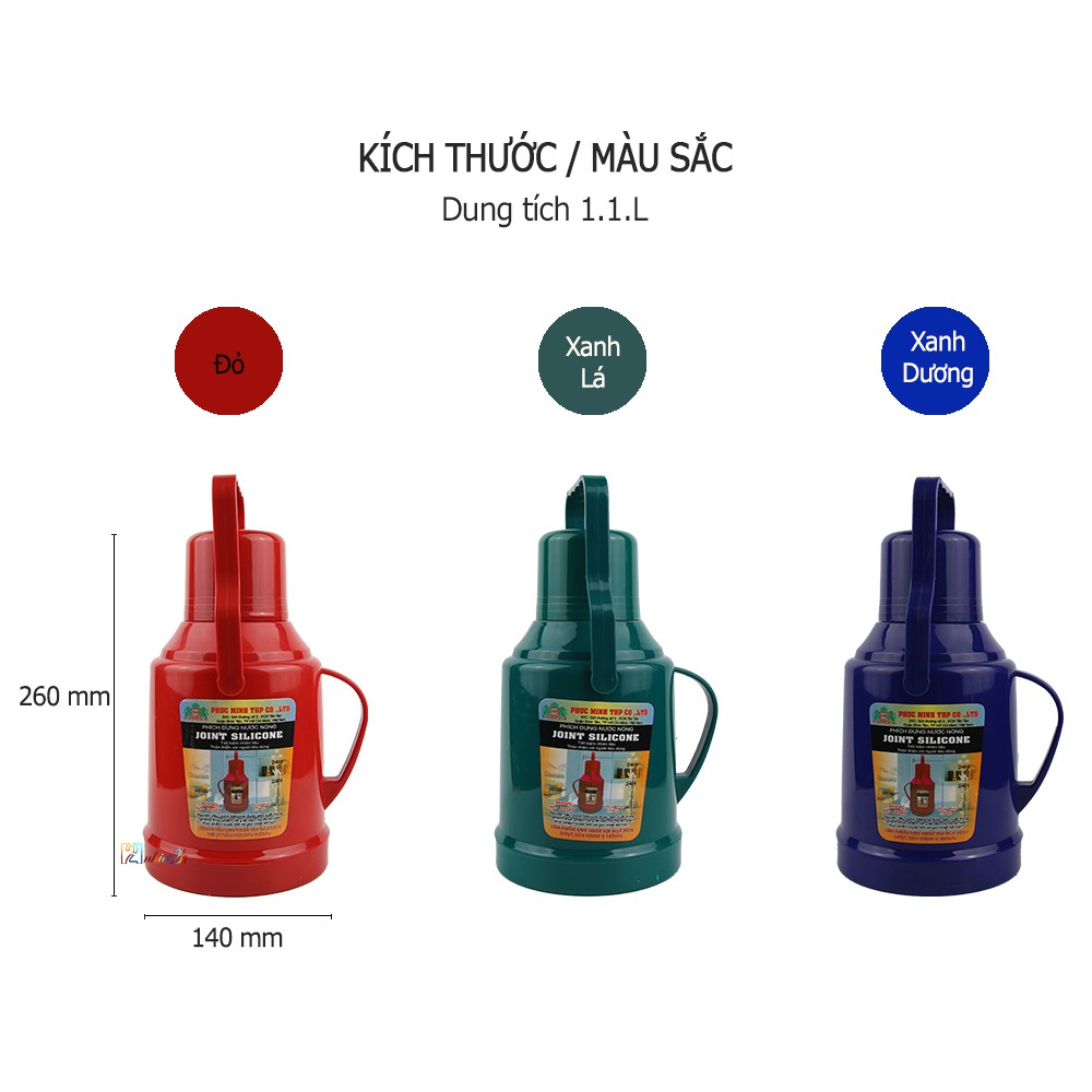 Bình thủy 1.1 Lít - Phích nhựa JOINT SILICONE 1.1 Lít - HP 1016S - Phúc Minh THP