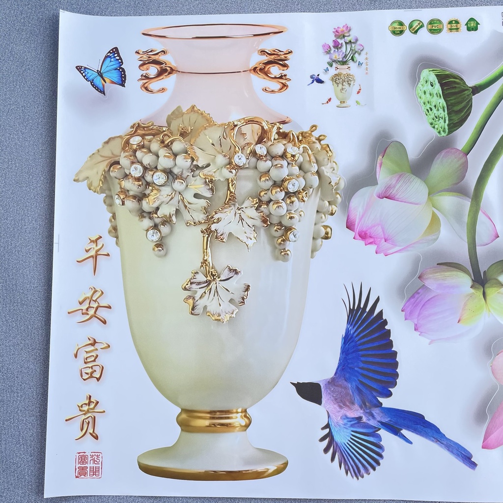 Decal dán tường hàn quốc trang trí phòng ngủ TUNG DECOR SK9328 Bình Hoa Sen Trắng