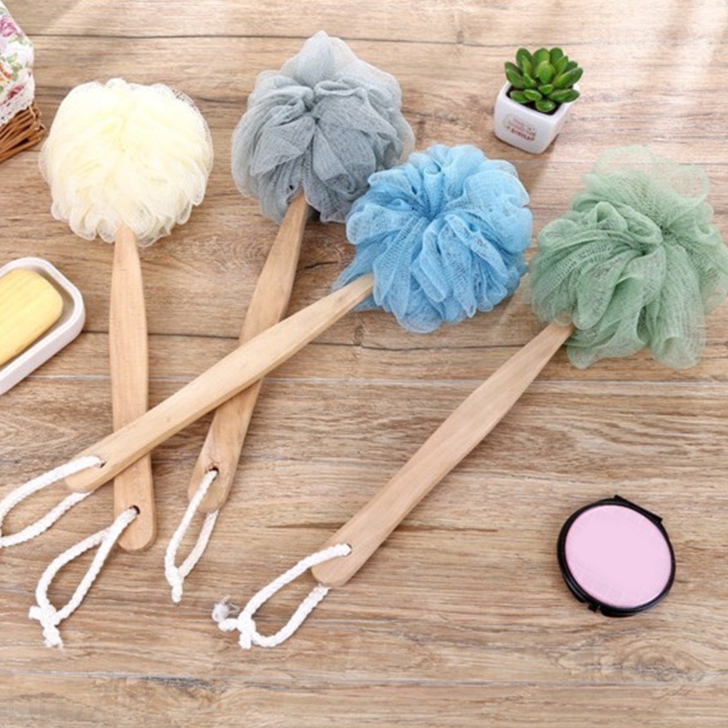 Back Scrubber Exfoliating Shower Body Brush Sponge Scrubbing Ball with Long Wooden Handle broxah
