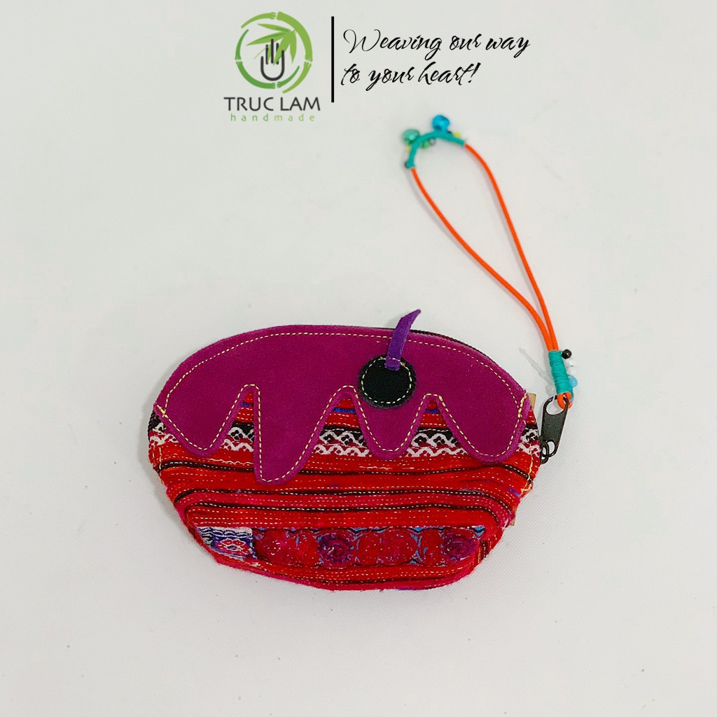 Ví Cầm Tay Nữ VÍ Sò Cầm Tay Vải Thổ Cẩm Phối Vải Da Lộn Có Gắn Vòng Chuông (A) - Trúc Lâm Handmade