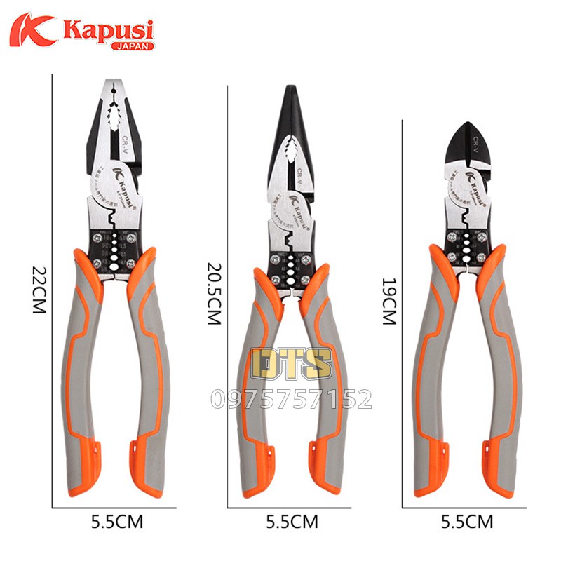 Bộ 3 Kìm điện - cắt - nhọn đa năng công nghiệp Nhật Kapusi JAPAN thép CR-V cao cấp, thiết kế tiên tiến tiết kiệm 30%