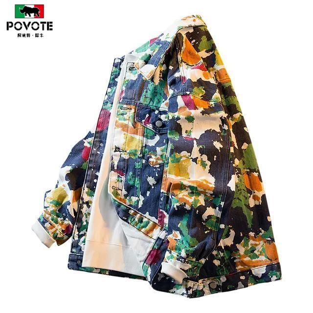 Áo Khoác Denim Màu Loang Dáng Rộng Phong Cách Retro Cho Nam Giới