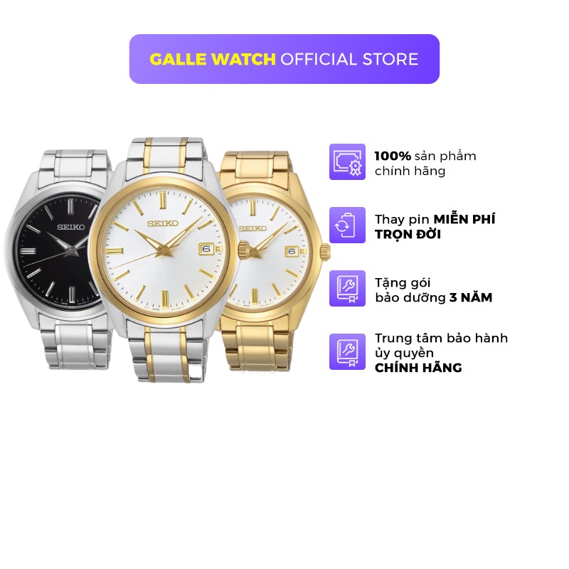 Đồng hồ Seiko Regular SUR31 nam kim dạ quang mặt kính sapphire chống nước 10 ATM dây thép cao cấp chính hãng