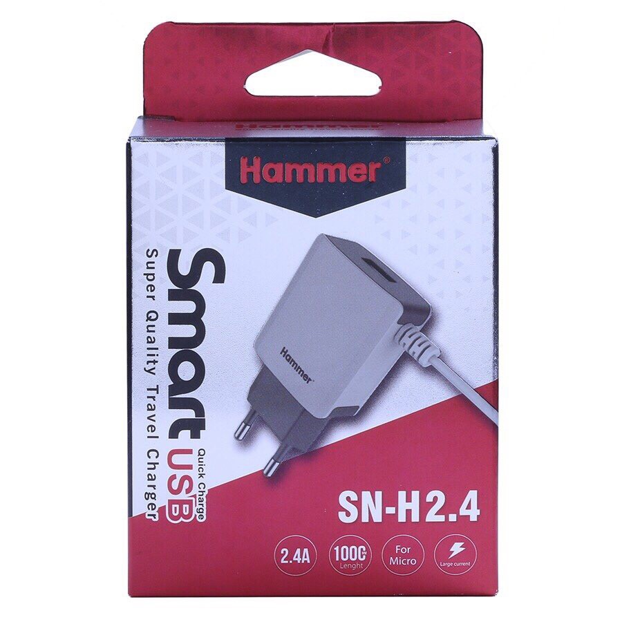 Sạc liền dây Hammer Chính Hãng, dòng điện 2.4A, CÓ THÊM 1 CỔNG USB