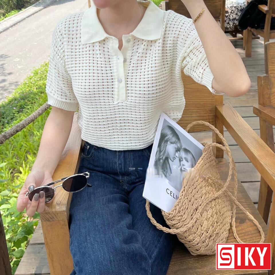 Áo lưới nữ SLIKY cổ polo 2 màu siêu xinh-APL01