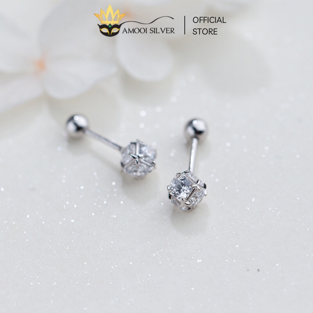 Bông Tai Bạc S925 Đính Đá Mẫu Galaxy Chui Vặn Sang Trọng - Amooi Silver AB36