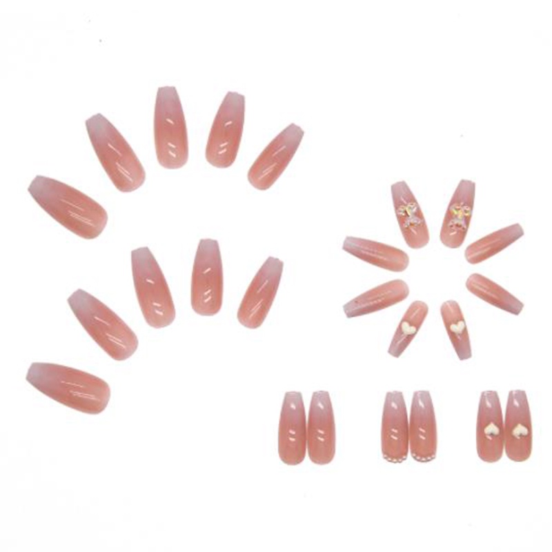 [Hàng Mới Về] Bộ 24 Móng Tay Giả Trong Suốt Đính Nơ Đá Thời Trang Đáng Yêu Kèm Keo Dán Dành Cho Nữ