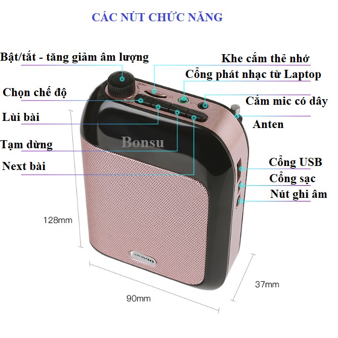 Loa trợ giảng không dây Aporo T9 2.4G mic hạt gạo siêu nhỏ HOT 2019