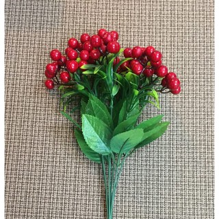 Hoa giả hoa lụa - Cụm cherry đỏ cao cấp.Shop bán thanh lý dọn kho