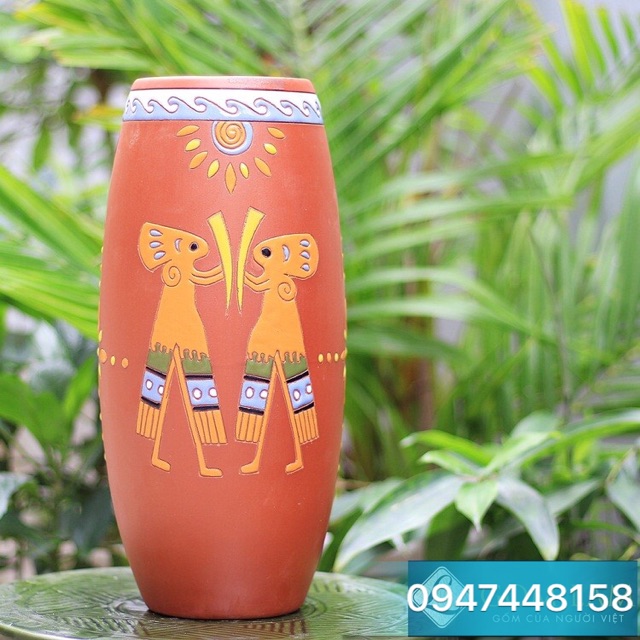 Lọ hoa gốm đỏ dáng bom