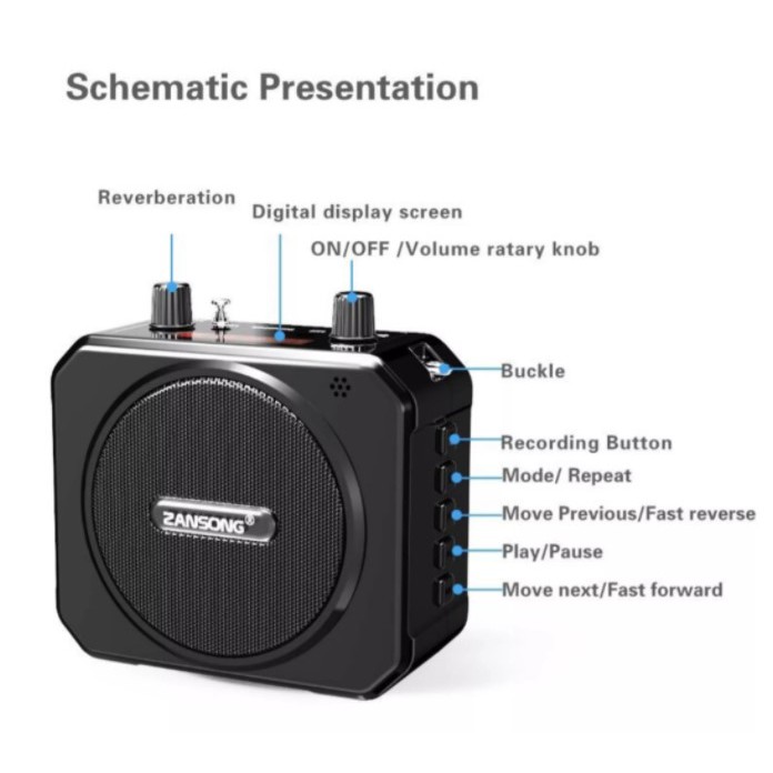 Loa trợ giảng Zansong M80 - Máy trợ giảng kèm micro cài tai không dây - Kết nối Bluetooth 4.2, AUX, USB, SD card, FM