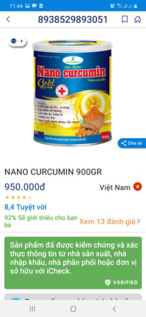 ✅ SỮA NGHỆ NANO CURCUMIN TRƯỜNG THỌ 900G