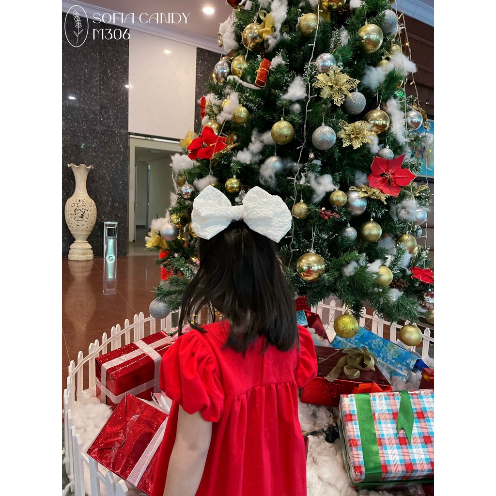 Váy Linen Đũi Babydoll Màu Đỏ Tay Bồng 2 Lớp, Cổ Smock Nút Lưng Đẹp Tuyệt