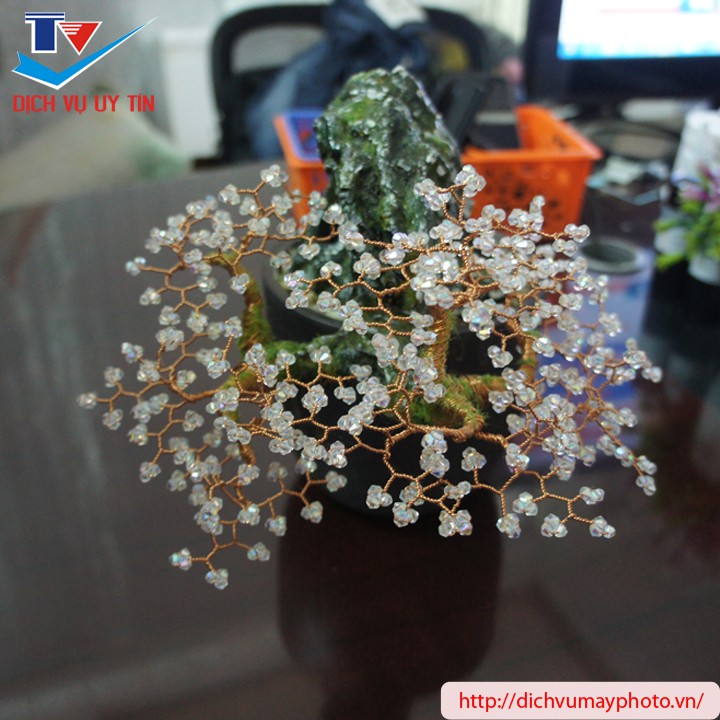 Cây cảnh bonsai hoa lá bằng đá thủy tinh đá pha lê cao cấp đẹp