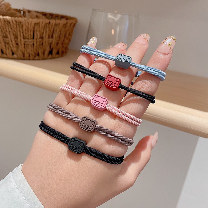Dây buộc tóc kiêm vòng tay họa tiết chú heo phong cách Hàn Quốc đơn giản làm quà tặng cho cặp đôi