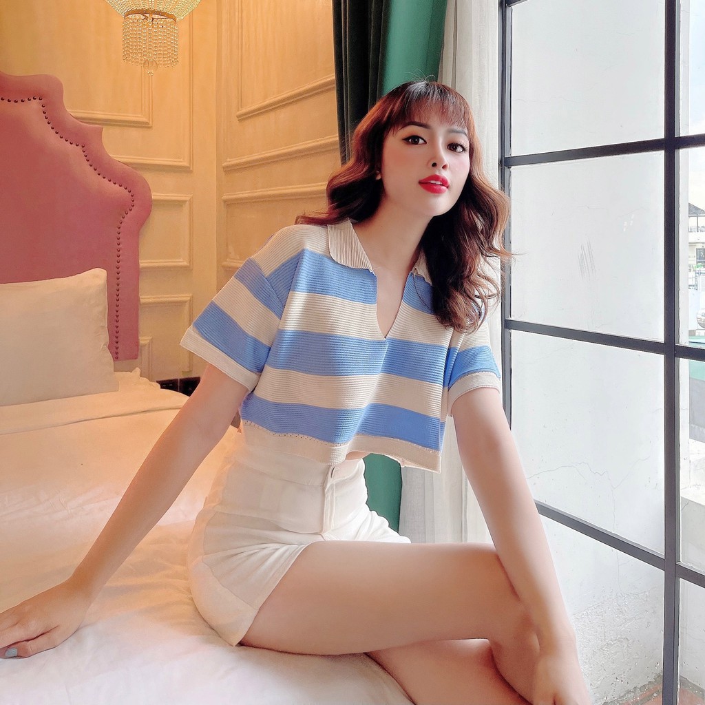Croptop nữ sọc ngang KAYLIN áo kiểu lửng thun phông trẻ trung N1545