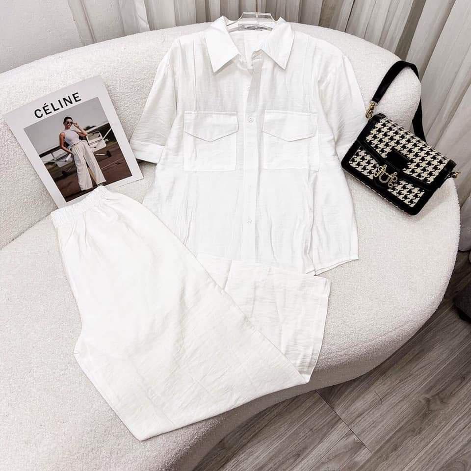 Set Bộ Tay Lỡ Quần Ống Rộng Chất Đũi Mềm Mát Sang Chảnh