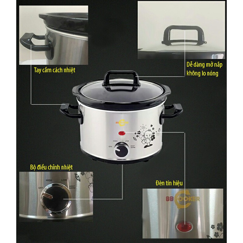 [Mã 229ELSALE hoàn 7% đơn 300K] Nồi nấu chậm đa năng BBcooker BS25 2.5L