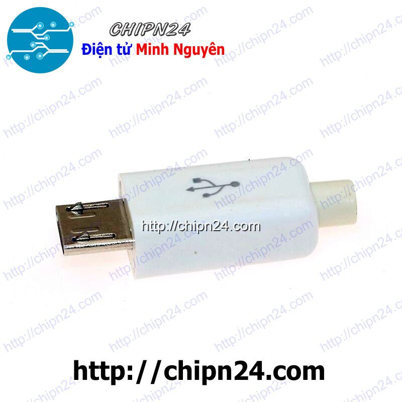 [4 CÁI] Đầu+Vỏ nhựa Micro USB V3 TRẮNG