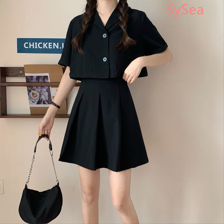 Bộ Áo Sơ Mi Ngắn Tay + Chân Váy Chữ A Lưng Cao Xinh Xắn Dành Cho Nữ | BigBuy360 - bigbuy360.vn