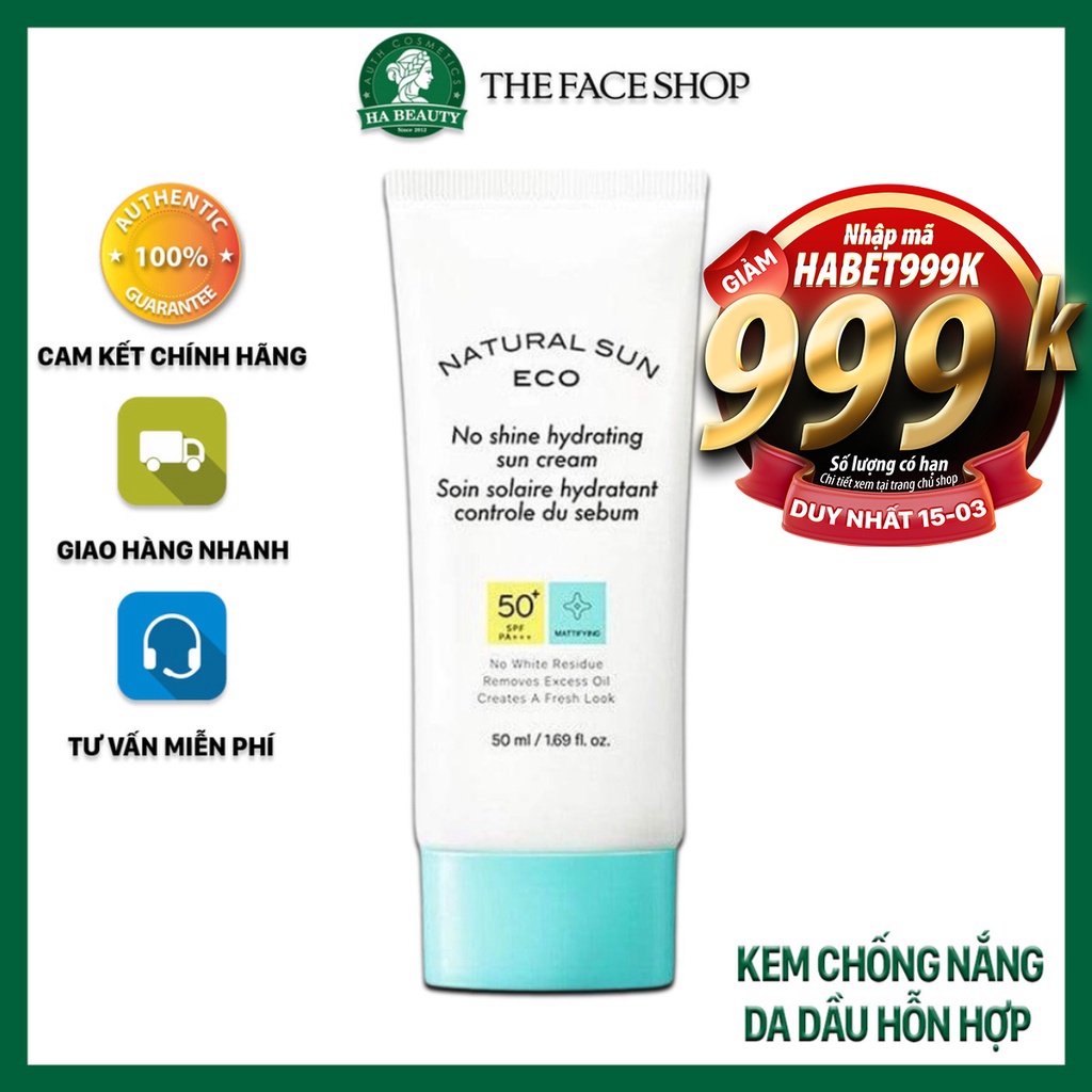 Kem chống nắng dưỡng ẩm cho da dầu hỗn hợp The Face Shop Natural Sun Eco No Shine Hydrating Sun Cream SPF50+PA+++ 50ml