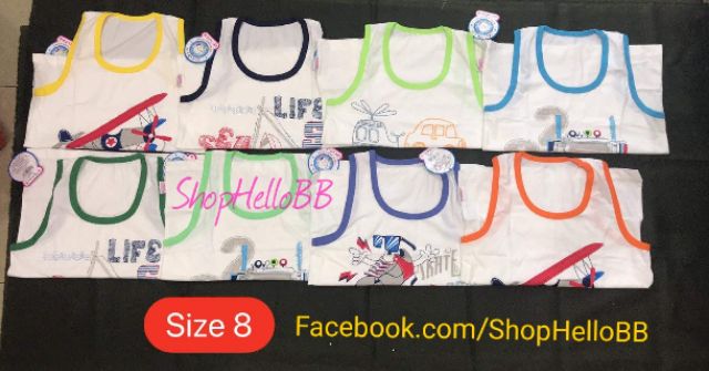 [Hello B&amp;B] size bé 6-35kg Áo 3 lỗ Hellobb HELLO BB cotton tự nhiên 100% mềm mịn mát, hình in ngẫu nhiên| Mẹ và bé Kiddy