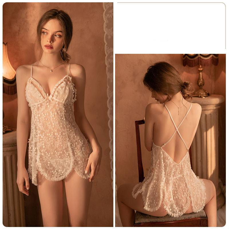 Bộ Đồ Ngủ Hai Dây Cổ Chữ V Phối Ren Quyến Rũ Dành Cho Nữ