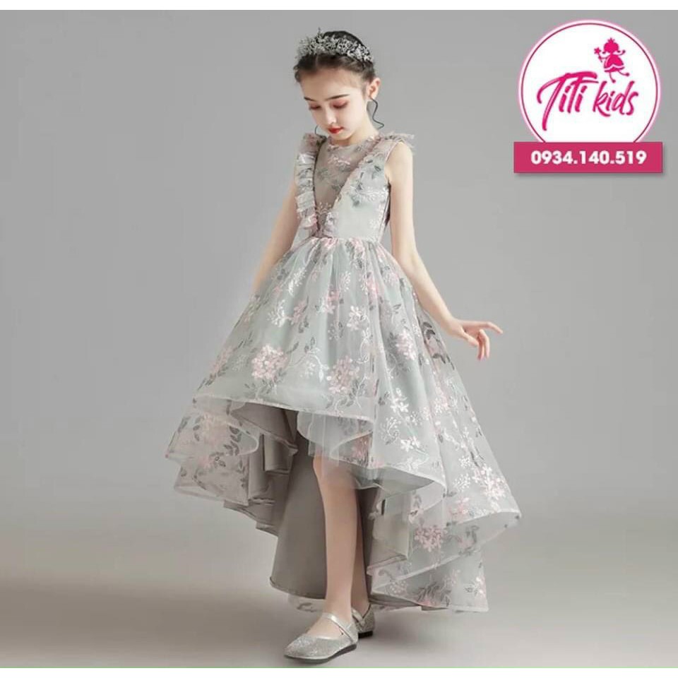 Đầm Công Chúa Bé Gái TiTiKids Xám Hoa