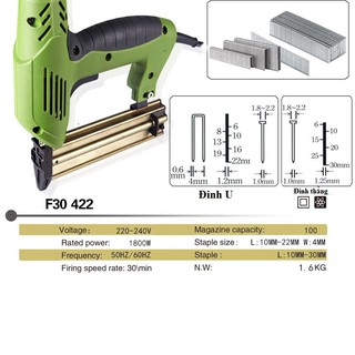 Súng Bắn Đinh Ghim Hỗn Hợp F30, Đinh U 4*10-4*22 Dùng Điện 220V; Máy Bắn Đinh