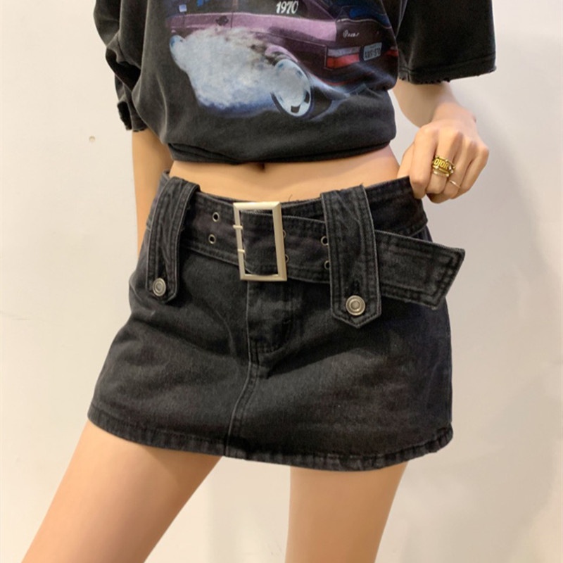 Chân váy kiêm quần short chất liệu jean dáng chữ A lưng thấp thời trang