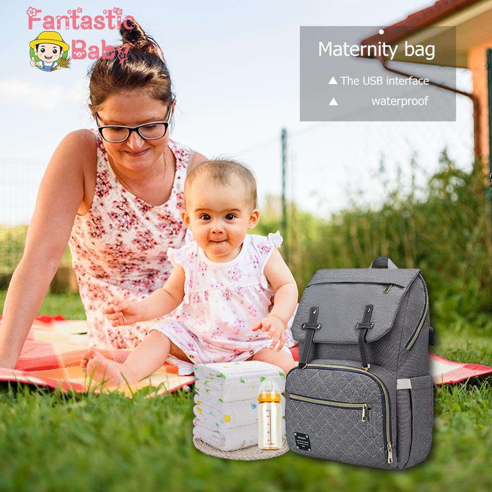 Interesting❀Flip Nappy Backpack Bag Mummy Stroller Mom Baby Multi-function Travel Diaper Bag