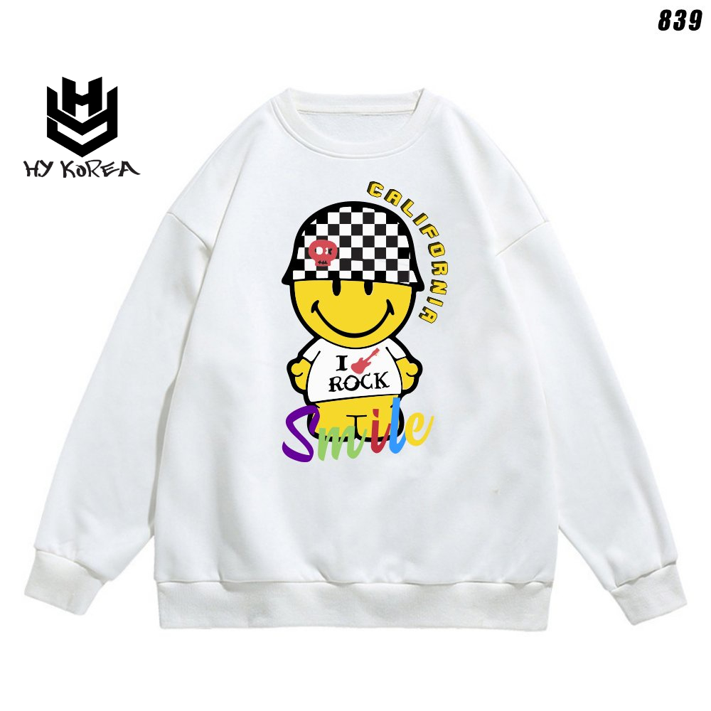 Áo khoác Sweater nam nữ nỉ bông Mặt cười mũ caro 839 HY KOREA