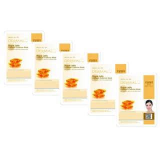 (DATE 2020) Combo 5 Mặt nạ dưỡng da tinh chất ong chúa Dermal Royal Jelly Healing Essence Mask 23g