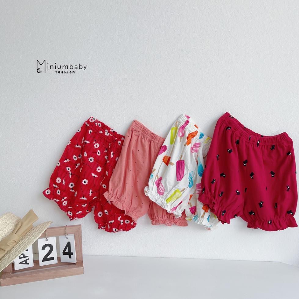 Quần cotton bèo gấu cho bé gái từ 1-3 tuổi, quần short bé gái Miniumbaby-Q1102