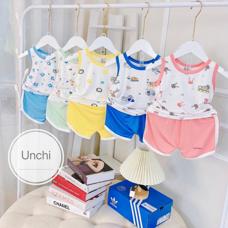 NT035 Bộ ba lỗ, sát nách Unchi chất petit cao cấp họa tiết chạy viền cực mát cho bé trai, gái, bé sơ sinh