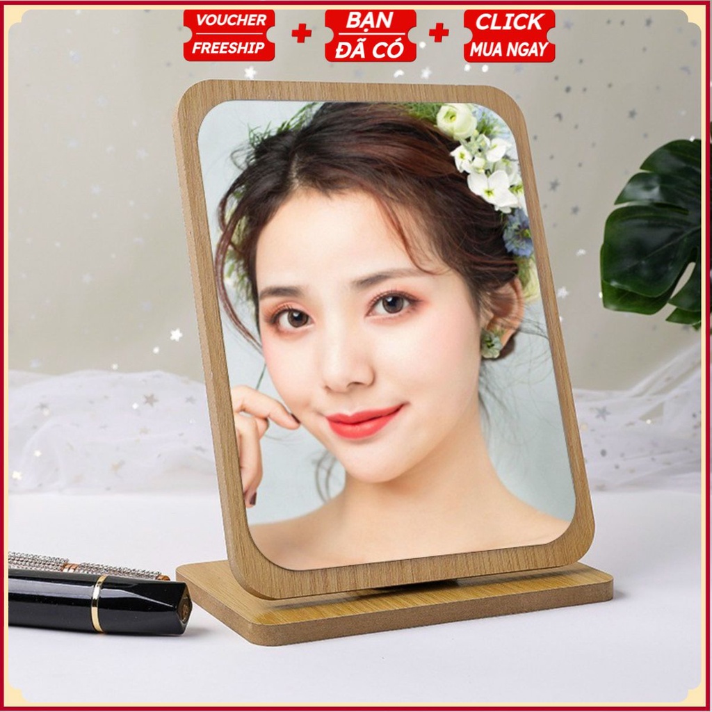 PVN26576 Gương trang điểm để bàn khung gỗ cao cấp phong cách Hàn Quốc T2