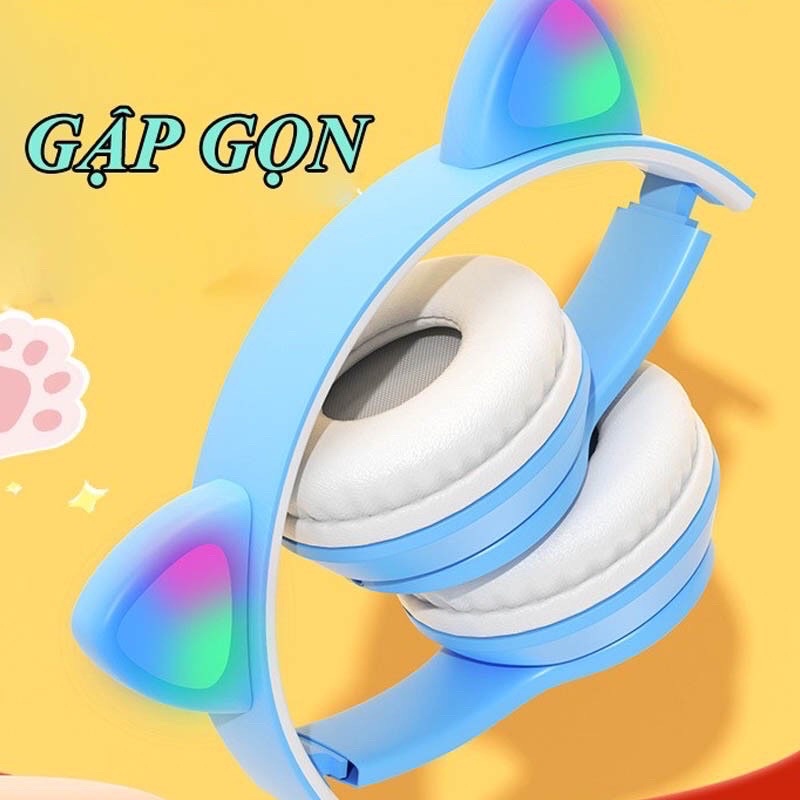 Tai Nghe Mèo P47M. Mz47 Bluetooth Chụp Tai , Headphone P47m Dễ Thương Có Mic,Âm Bass Mạnh Mẽ Dung Lượng Pin Trâu