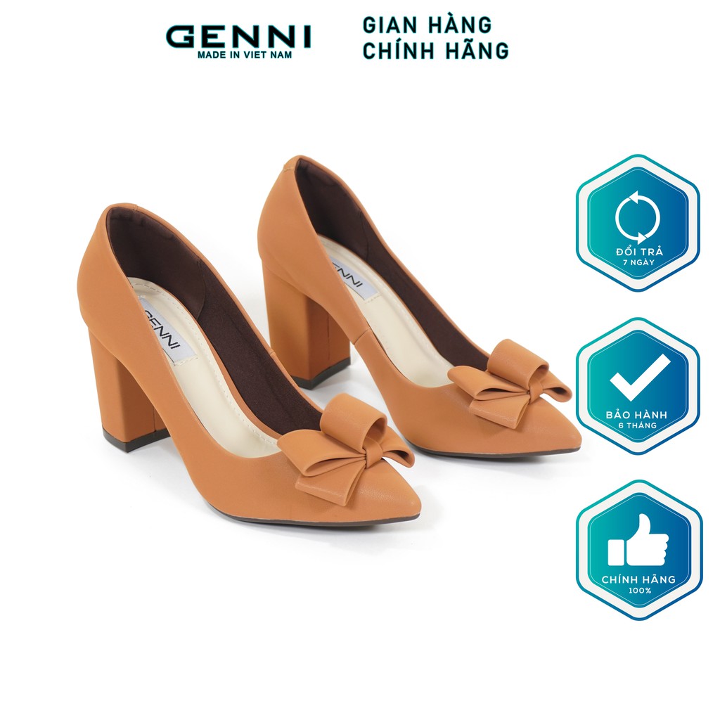 Giày gót vuông 7p nơ trơn GE025 - Genni