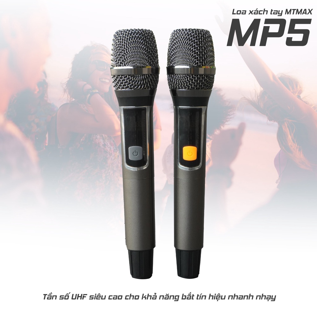 Loa kéo xách tay MTMAX MP5 du lịch ngoại hình sang trọng 3 đường tiếng đầy đủ Echo, Delay, Reverb tặng kèm 2 micro